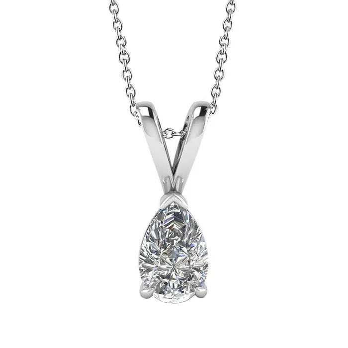 GB Necklaces Solitaire Pear Pendant Necklace 1 Carat White Gold 14K Natural Earth Mined Diamond