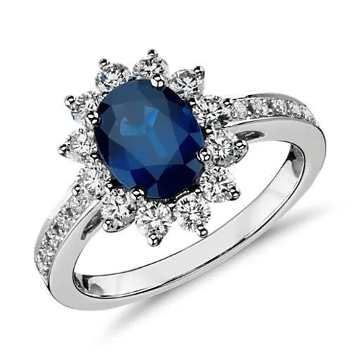 GB Rings 170 Carats Blue Oval Sapphire And Round Natural Earth Mined Diamond Ring White Gold 14K GB Rings 170 Carats Blue Oval Sapphire And Round Natural Earth Mined Diamond Ring White Gold 14K