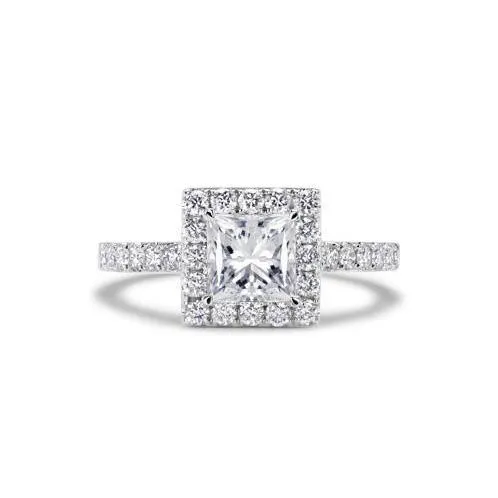 GB Rings 290 Ct Princess And Round Cut Natural Earth Mined Diamond Halo Ring Gold