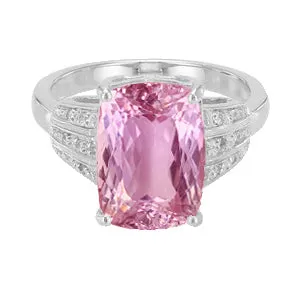 GB Rings 3310 Ct Kunzite With Small Natural Earth Mined Diamonds Ring White Gold GB Rings 3310 Ct Kunzite With Small Natural Earth Mined Diamonds Ring White Gold