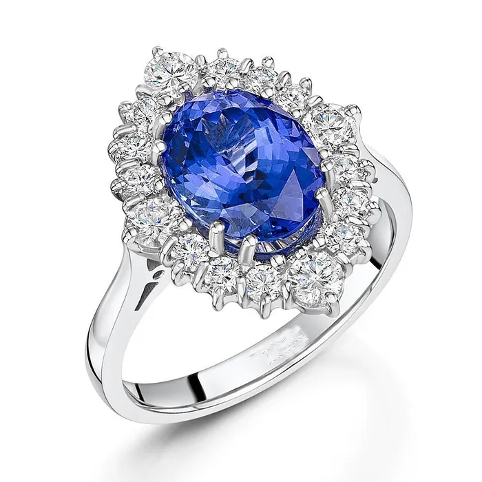 GB Rings 490 Ct Oval Tanzanite And Natural Earth Mined Diamonds Ring 14K Gold White GB Rings 490 Ct Oval Tanzanite And Natural Earth Mined Diamonds Ring 14K Gold White