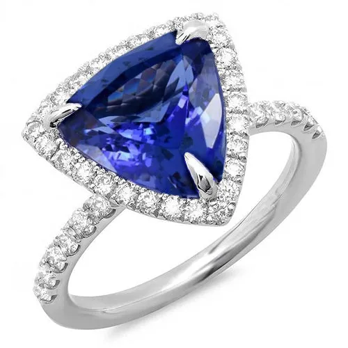 GB Rings 9 Carats Trillion Shape Tanzanite With Round Natural Earth Mined Diamonds Ring White Gold GB Rings 9 Carats Trillion Shape Tanzanite With Round Natural Earth Mined Diamonds Ring White Gold