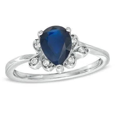 GB Rings Ceylon Sapphire Pear Cut And Natural Earth Mined Diamonds Anniversary Ring 230 Ct 14K GB Rings Ceylon Sapphire Pear Cut And Natural Earth Mined Diamonds Anniversary Ring 230 Ct 14K