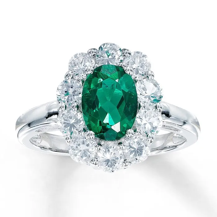 GB Rings Engagement Ring Oval Cut Green Emerald With Natural Earth Mined Diamond Gold White 14K 65 Carats GB Rings Engagement Ring Oval Cut Green Emerald With Natural Earth Mined Diamond Gold White 14K 65 Carats