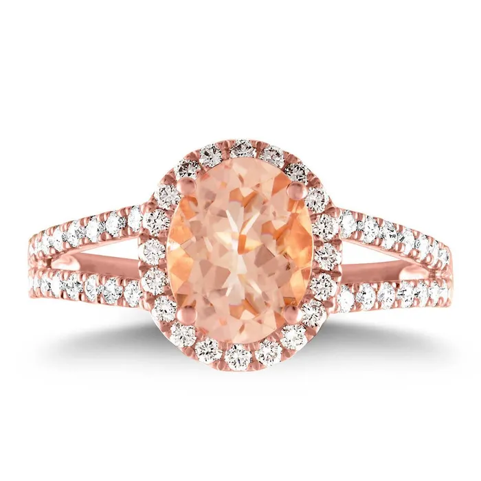 GB Rings Halo Morganite And Natural Earth Mined Diamonds 21 Ct Ring Rose Gold 14K GB Rings Halo Morganite And Natural Earth Mined Diamonds 21 Ct Ring Rose Gold 14K