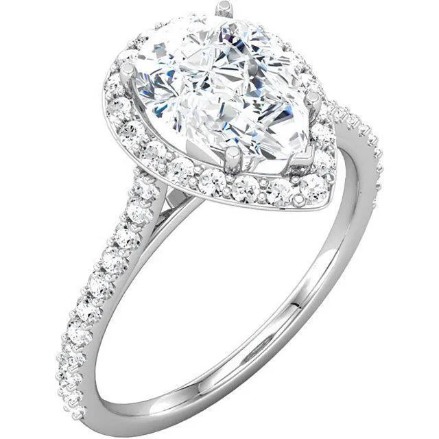 GB Rings Pear Center Halo Natural Earth Mined Diamond Anniversary Ring 195 Carats White Gold 14K GB Rings Pear Center Halo Natural Earth Mined Diamond Anniversary Ring 195 Carats White Gold 14K