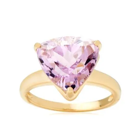 GB Rings Solitaire 10 Carat Pink Kunzite Ring Yellow Gold 14K