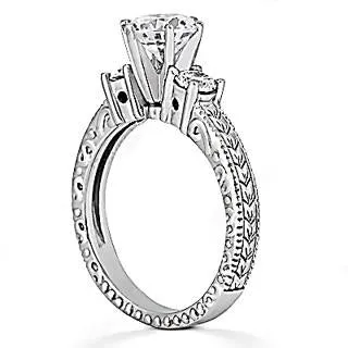 GB Rings Three Stone Engagement Ring 2 Ct Antique Style White Gold 14K Earth Mined Diamnod