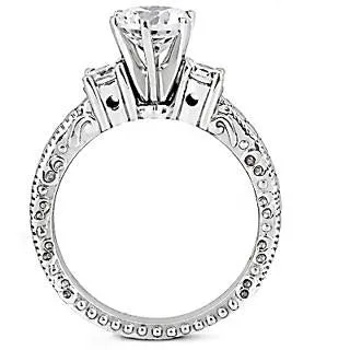 GB Rings Three Stone Engagement Ring 2 Ct Antique Style White Gold 14K Earth Mined Diamnod