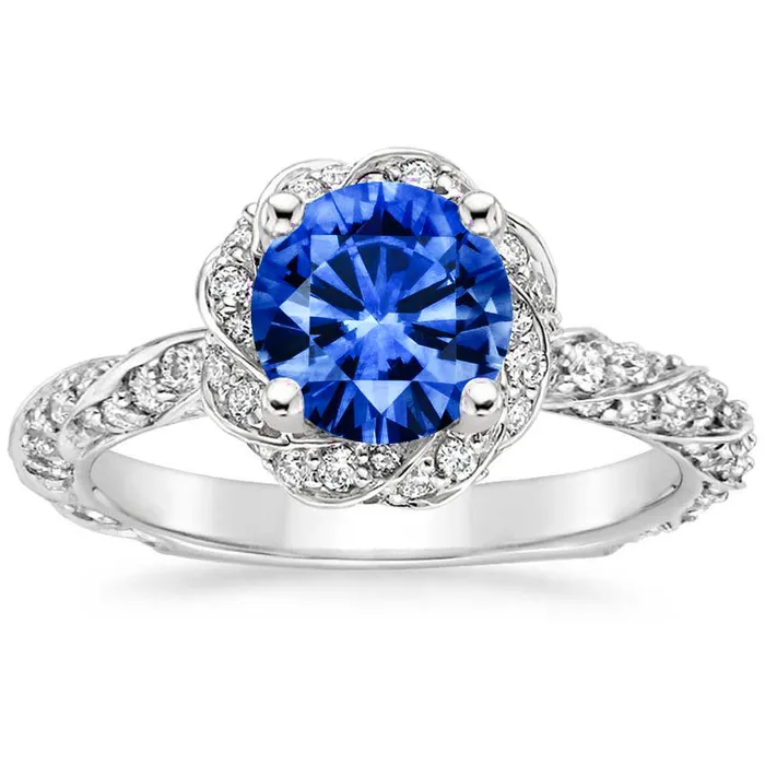GB Round Ceylon Sapphire Gem Stone Natural Earth Mined Diamond Ring White Gold 14K 215 Ct Rings GB Round Ceylon Sapphire Gem Stone Natural Earth Mined Diamond Ring White Gold 14K 215 Ct Rings