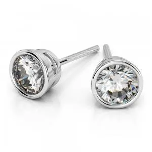 GB Round Cut 380 Ct Bezel Set Natural Earth Mined Diamonds Studs Earrings White Gold Earrings