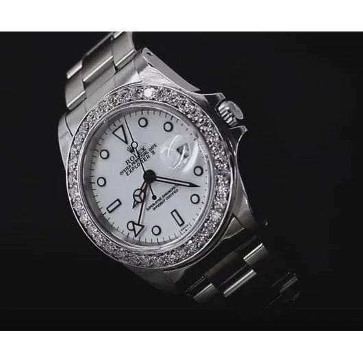 GB Watches Rolex Gents Explorer Ii Watch White Dial Custom Diamond Bezel Ss