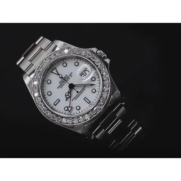 GB Watches Rolex Gents Explorer Ii Watch White Dial Custom Diamond Bezel Ss