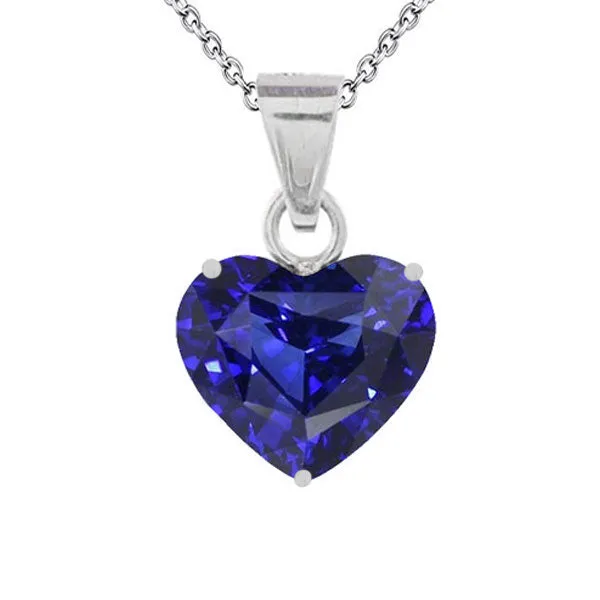 GB White Gold Solitaire Pendant Heart Ceylon Sapphire Necklace 4 Carats Necklaces GB White Gold Solitaire Pendant Heart Ceylon Sapphire Necklace 4 Carats Necklaces