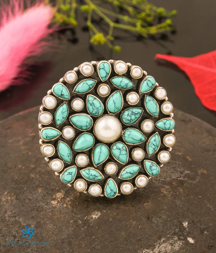 Gemstone Rings The Prisha Silver Gemstone Cocktail FingerringPearlTurquoise