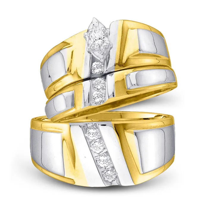 GND 10kt Yellow Gold His Hers Marquise Diamond Solitaire Wedding Set 14 Cttw GND PreStyled Sets