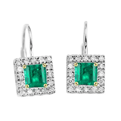 HarryChadEntcom Earrings Square Green Emerald Halo Stud Earrings Princess Cut Lever Backs HarryChadEntcom Earrings Square Green Emerald Halo Stud Earrings Princess Cut Lever Backs
