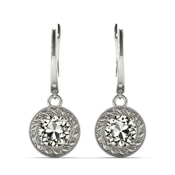 HarryChadEntcom Earrings Vintage Style Natural Diamond Earrings 2 Carats Dangle Round Old Miner HarryChadEntcom Earrings Vintage Style Natural Diamond Earrings 2 Carats Dangle Round Old Miner
