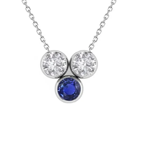HarryChadEntcom Necklaces 3 Stone Pendant Round Sri Lanka Sapphire Natural Earth Mined Diamond 3 Carats Gold HarryChadEntcom Necklaces 3 Stone Pendant Round Sri Lanka Sapphire Natural Earth Mined Diamond 3 Carats Gold