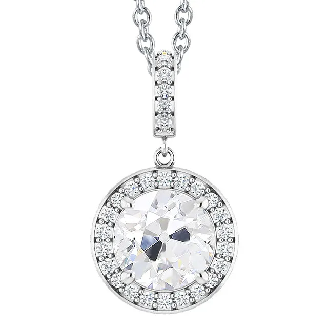 HarryChadEntcom Necklaces 5 Carats Halo Natural Earth Mined Diamond Pendant Round Old Mine Cut White Gold 14K HarryChadEntcom Necklaces 5 Carats Halo Natural Earth Mined Diamond Pendant Round Old Mine Cut White Gold 14K