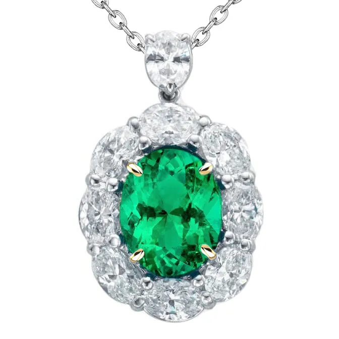 HarryChadEntcom Necklaces Elegant Ladies Halo Oval Gemstone Pendant Green Emerald HarryChadEntcom Necklaces Elegant Ladies Halo Oval Gemstone Pendant Green Emerald