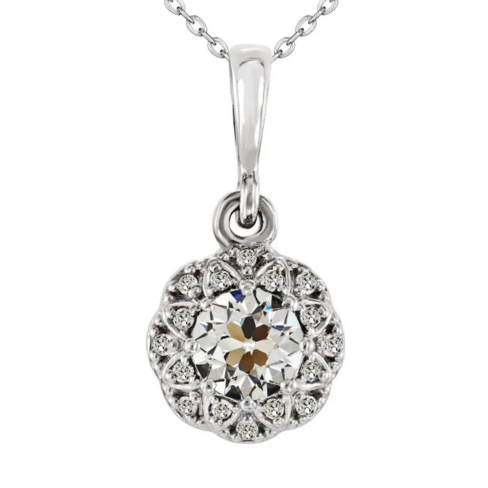 HarryChadEntcom Necklaces Flower Style Natural Diamond Pendant 250 Ct Halo Old Miner With Chain