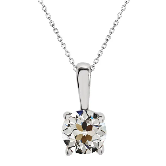 HarryChadEntcom Necklaces Round Old Cut Mined Diamond Solitaire Pendant 2 Carats