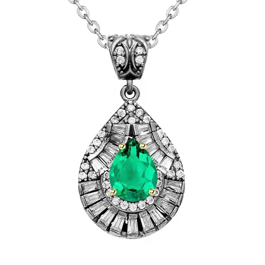 HarryChadEntcom Necklaces Teardrop Green Emerald With Diamonds Pendant Ladies Necklace HarryChadEntcom Necklaces Teardrop Green Emerald With Diamonds Pendant Ladies Necklace