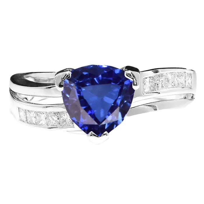 HarryChadEntcom Princess Natural Earth Mined Diamond Trillion Sapphire Ring 250 Carats White Gold 14K Rings HarryChadEntcom Princess Natural Earth Mined Diamond Trillion Sapphire Ring 250 Carats White Gold 14K Rings