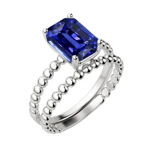 HarryChadEntcom Rings 2 Carats Solitaire Emerald Sapphire Engagement Ring Set Beaded Style HarryChadEntcom Rings 2 Carats Solitaire Emerald Sapphire Engagement Ring Set Beaded Style