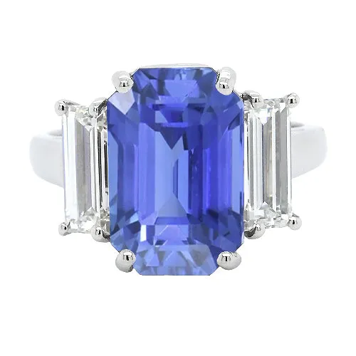 HarryChadEntcom Rings 3 Stone Anniversary Ring White Gold Emerald Cut Blue Sapphire 4 Carats HarryChadEntcom Rings 3 Stone Anniversary Ring White Gold Emerald Cut Blue Sapphire 4 Carats