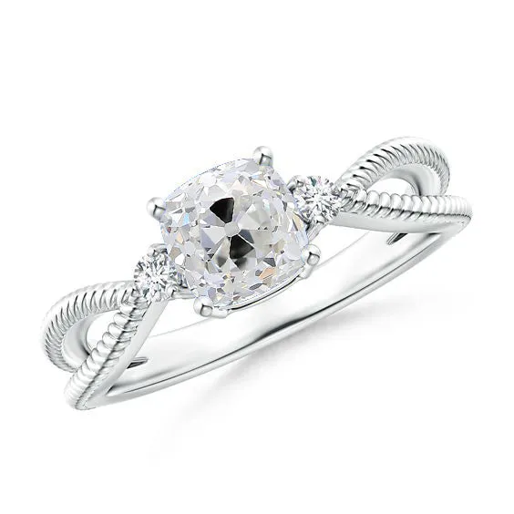 HarryChadEntcom Rings 3 Stone Round Cushion Old Cut Natural Earth Mined Diamond Ring Twisted Shank 190 Carats HarryChadEntcom Rings 3 Stone Round Cushion Old Cut Natural Earth Mined Diamond Ring Twisted Shank 190 Carats