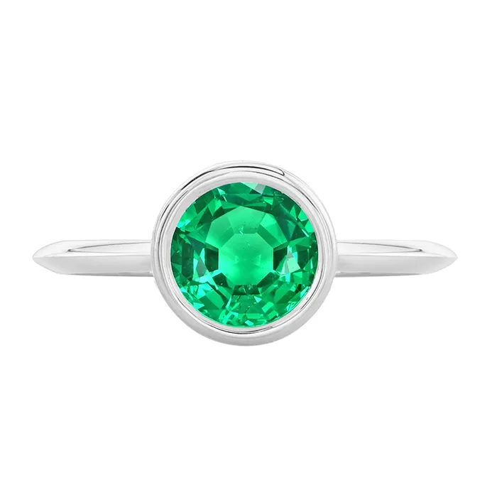 HarryChadEntcom Rings Bezel Set Round Green Emerald Ring Colombian