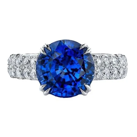 HarryChadEntcom Rings Big Round Natural Earth Mined Diamond Ring Genuine Blue Sapphire 6 Carats Prong Set Gold HarryChadEntcom Rings Big Round Natural Earth Mined Diamond Ring Genuine Blue Sapphire 6 Carats Prong Set Gold