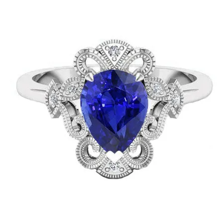 HarryChadEntcom Rings Ceylon Pear Sapphire Ring 225 Carats Milgrain Shank Diamonds HarryChadEntcom Rings Ceylon Pear Sapphire Ring 225 Carats Milgrain Shank Diamonds