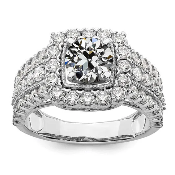 HarryChadEntcom Rings Halo Round Old Cut Natural Earth Mined Diamond Ring With Triple Row Accents 3 Carats HarryChadEntcom Rings Halo Round Old Cut Natural Earth Mined Diamond Ring With Triple Row Accents 3 Carats
