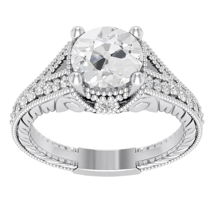 HarryChadEntcom Rings Miligrain Natural Earth Mined Diamond Engagement Ring Round Old Cut 450 Carats HarryChadEntcom Rings Miligrain Natural Earth Mined Diamond Engagement Ring Round Old Cut 450 Carats