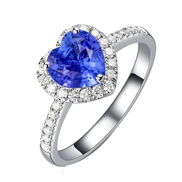 HarryChadEntcom Rings Natural Earth Mined Diamond Halo Heart Shaped Blue Sapphire Ring 350 Carats HarryChadEntcom Rings Natural Earth Mined Diamond Halo Heart Shaped Blue Sapphire Ring 350 Carats
