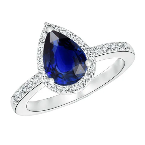 HarryChadEntcom Rings Natural Earth Mined Diamond Halo Ring Pear Cut Sri Lankan Sapphire 375 Carats HarryChadEntcom Rings Natural Earth Mined Diamond Halo Ring Pear Cut Sri Lankan Sapphire 375 Carats