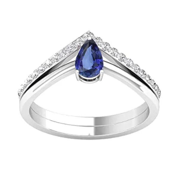 HarryChadEntcom Rings Natural Earth Mined Diamond Wedding Band Pear Solitaire Blue Sapphire Ring Set HarryChadEntcom Rings Natural Earth Mined Diamond Wedding Band Pear Solitaire Blue Sapphire Ring Set