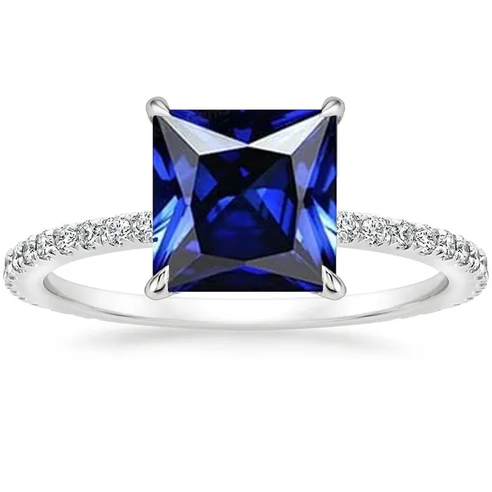HarryChadEntcom Rings Solitaire Ring With Accents Princess Cut Ceylon Sapphire New 6 Carats HarryChadEntcom Rings Solitaire Ring With Accents Princess Cut Ceylon Sapphire New 6 Carats