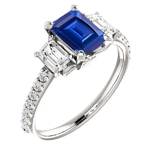 HarryChadEntcom Rings Three Stone Emerald Sapphire Ring With Accented Natural Earth Mined Diamonds 350 Carats