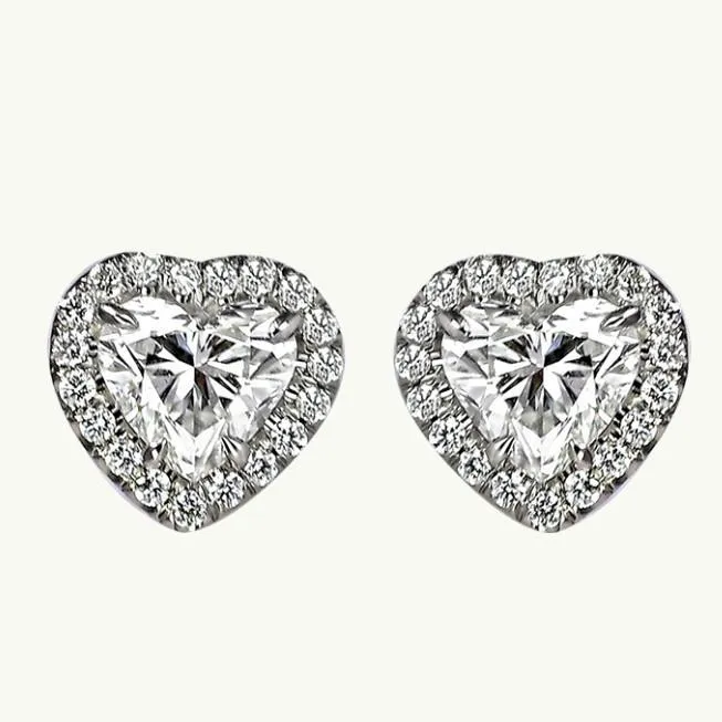 Heart Round Cut Halo Real Natural Earth Mined Diamond Stud Earring 240 Carat White Gold 14K GB Earrings Heart Round Cut Halo Real Natural Earth Mined Diamond Stud Earring 240 Carat White Gold 14K GB Earrings