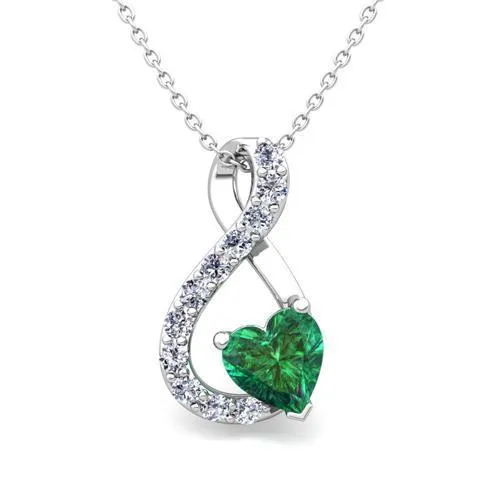Heart Shape Green Emerald Round Natural Earth Mined Diamond Pendant Necklace 570 Ct GB Necklaces Heart Shape Green Emerald Round Natural Earth Mined Diamond Pendant Necklace 570 Ct GB Necklaces