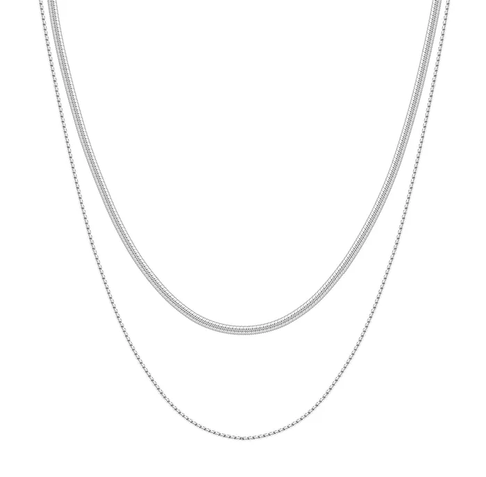 Hey Happiness Necklaces Delicate Layered Necklace Snake Chain Silver