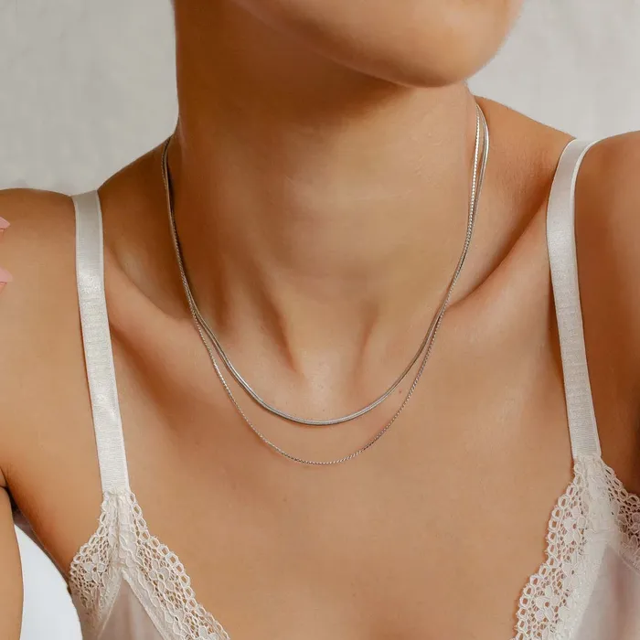 Hey Happiness Necklaces Delicate Layered Necklace Snake Chain Silver Hey Happiness Necklaces Delicate Layered Necklace Snake Chain Silver
