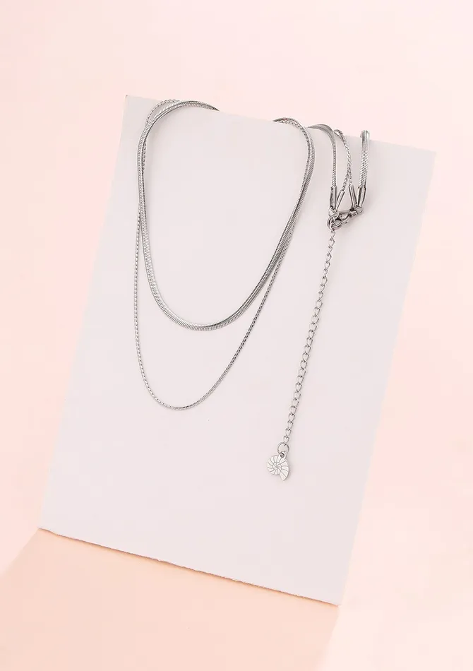 Hey Happiness Necklaces Delicate Layered Necklace Snake Chain Silver Hey Happiness Necklaces Delicate Layered Necklace Snake Chain Silver