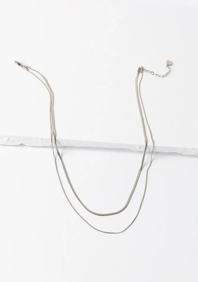 Hey Happiness Necklaces Delicate Layered Necklace Snake Chain Silver Hey Happiness Necklaces Delicate Layered Necklace Snake Chain Silver