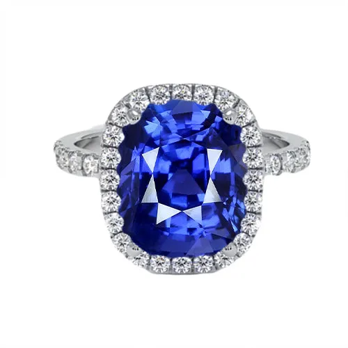Ladies Halo Natural Earth Mined Diamond Ring Cushion Blue Sapphire Engagement 975 Carats HarryChadEntcom Rings