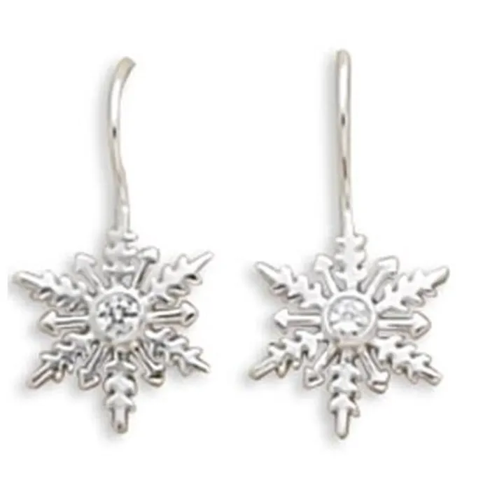MMA Earrings MMA Polished Cz Snowflake Earrings On French Wire